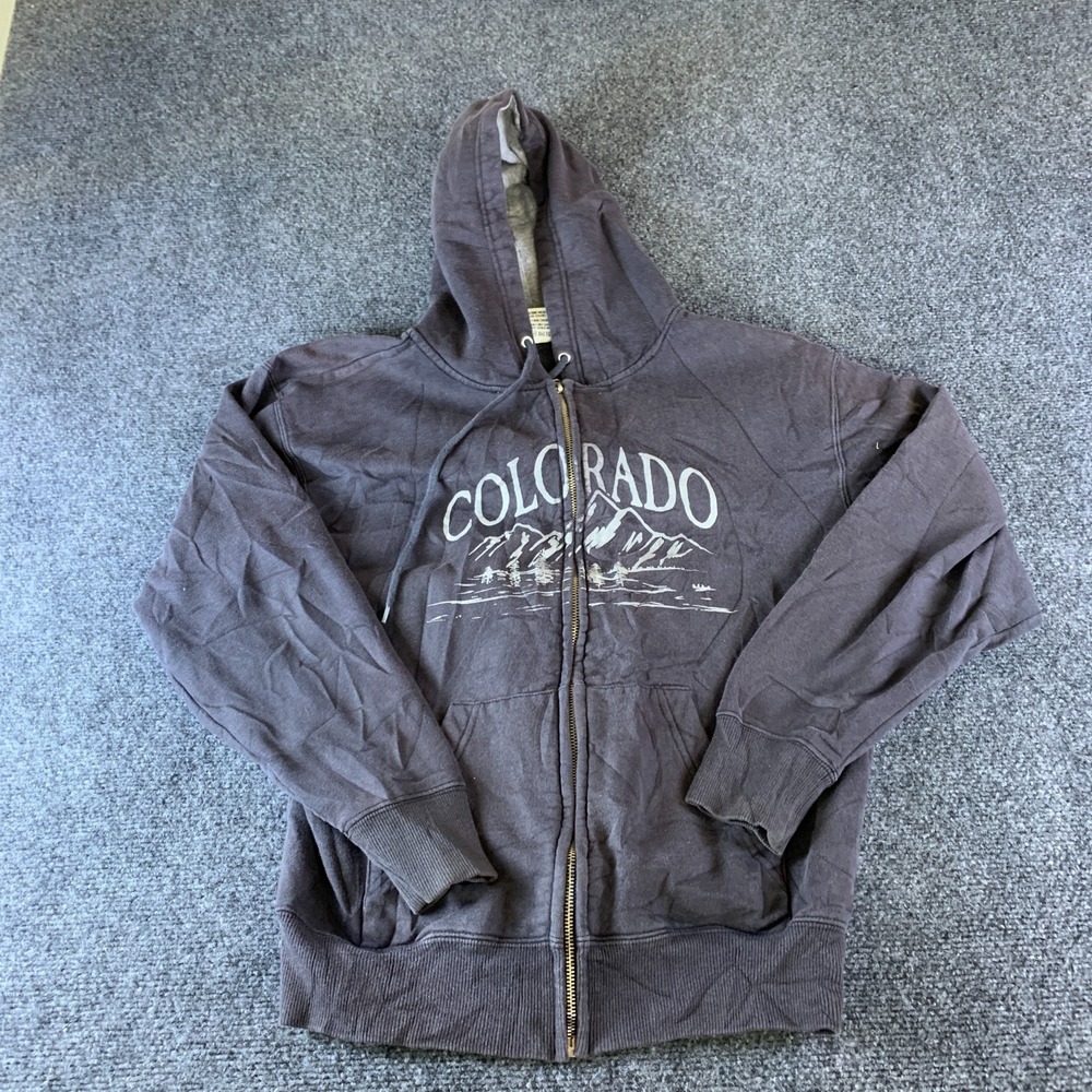 Robert Allan Sportswear Colorado Hoodie Mens Small Gray Graphic Cotton Full Zip